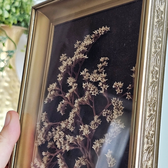 Vintage Gold And Brown Handmade Herbarium Dried Flower Art Box Metal Frame - Picture 8 of 14
